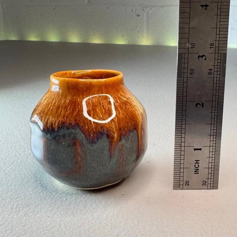 star light studio pottery vase brown green drip glaze signed 3 inch
